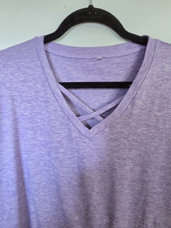 Tops - Heather Lavender V-Neck Top with Crisscross Detail